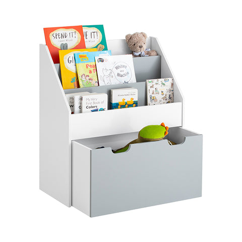 SoBuy | Kinderbücherregal | Spielzeugtruhe | Aufbewahrungsregal Kinderzimmer | Weiß/Grau| KMB17-HG
