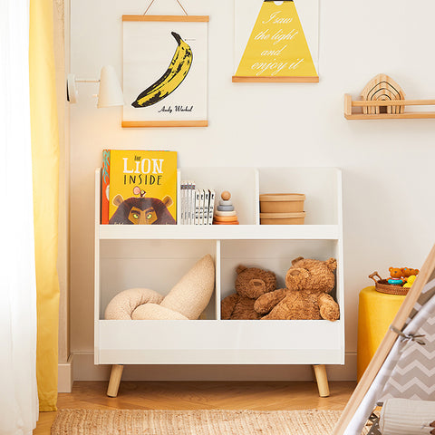 SoBuy | Kinderbücherregal | Spielzeugtruhe | Aufbewahrungsregal Kinderzimmer | Weiß | KMB19-W