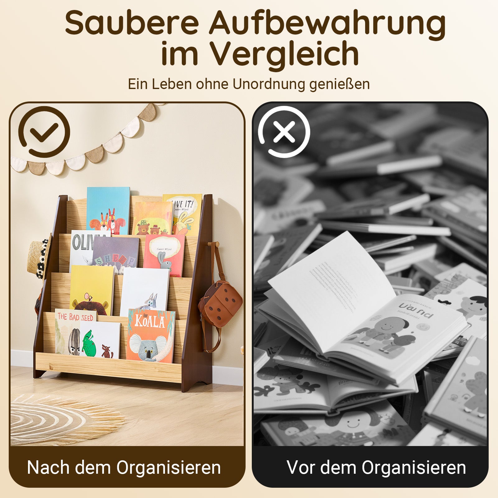 SoBuy | Kinderbücherregal | Zeitungsständer | Aufbewahrungsregal für Kinder | Natur | KMB32-N