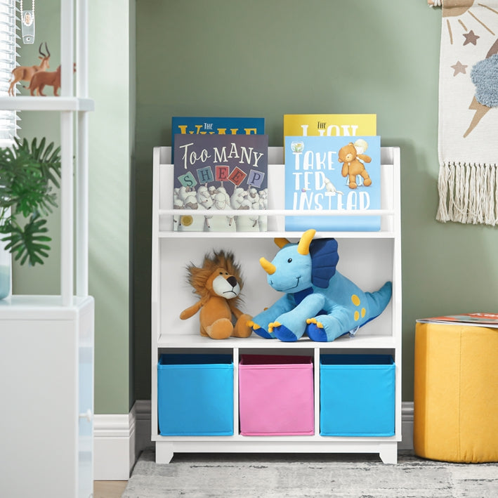 Sobuy SoBuy Bücherregal Kinder Kinderregal mit 3 Boxen Spielzeugregal Weiß-Blau&Rosa KMB34-F