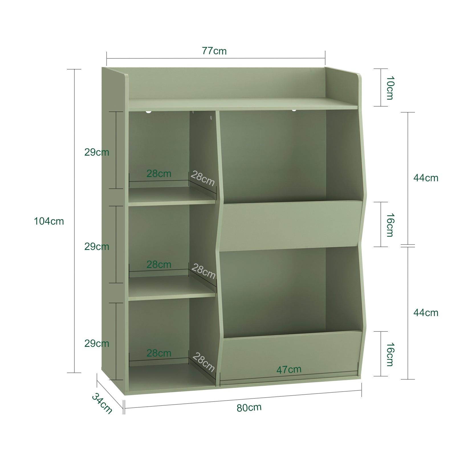SoBuy | Kinder Bücherregal | Montessori Regal | Kinderzimmer mit 5 Offenes Fach | Grün | KMB55-K-GR