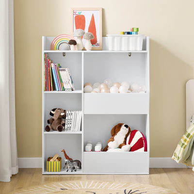 SoBuy | Kinder Bücherregal | Montessori Regal | Kinderzimmer mit 5 Offenes Fach | Weiß | KMB55-K-W