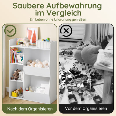 SoBuy | Kinder Bücherregal | Montessori Regal | Kinderzimmer mit 5 Offenes Fach | Weiß | KMB55-K-W