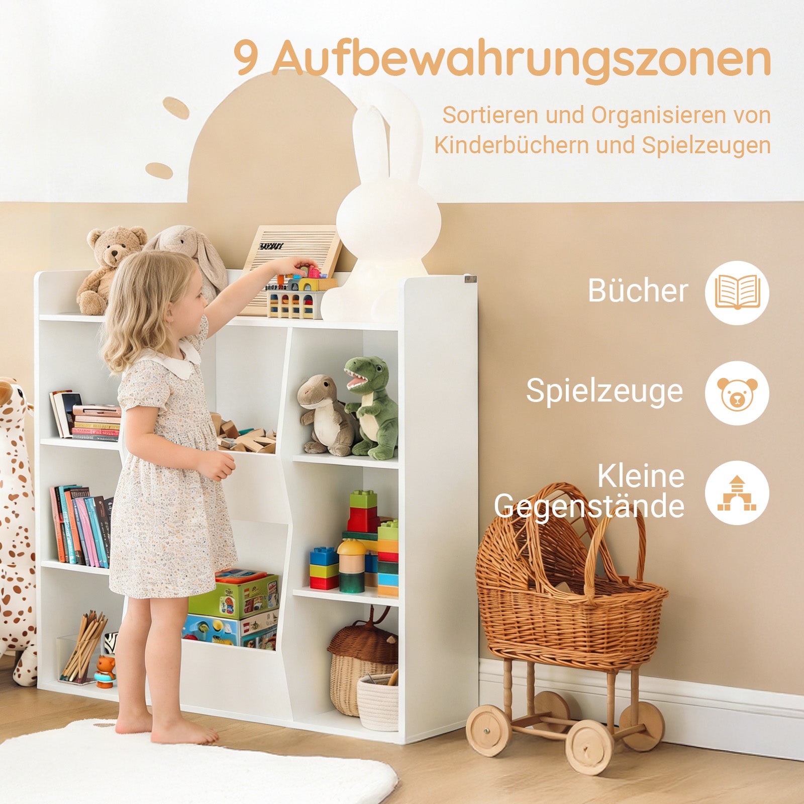 SoBuy | Kinderbücherregal | Spielzeugtruhe | Aufbewahrungsregal für Kinder | Weiß | KMB55-W