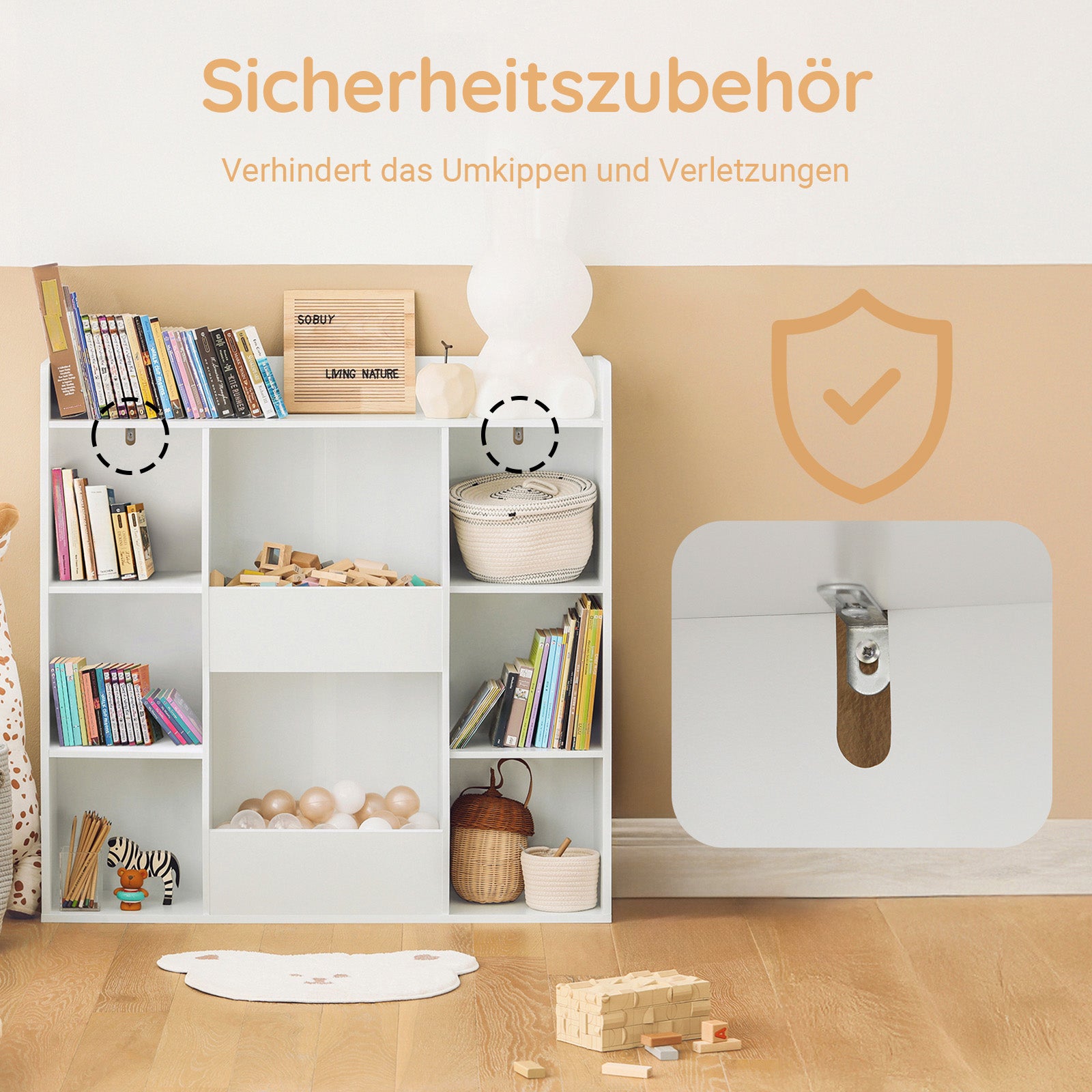 SoBuy | Kinderbücherregal | Spielzeugtruhe | Aufbewahrungsregal für Kinder | Weiß | KMB55-W