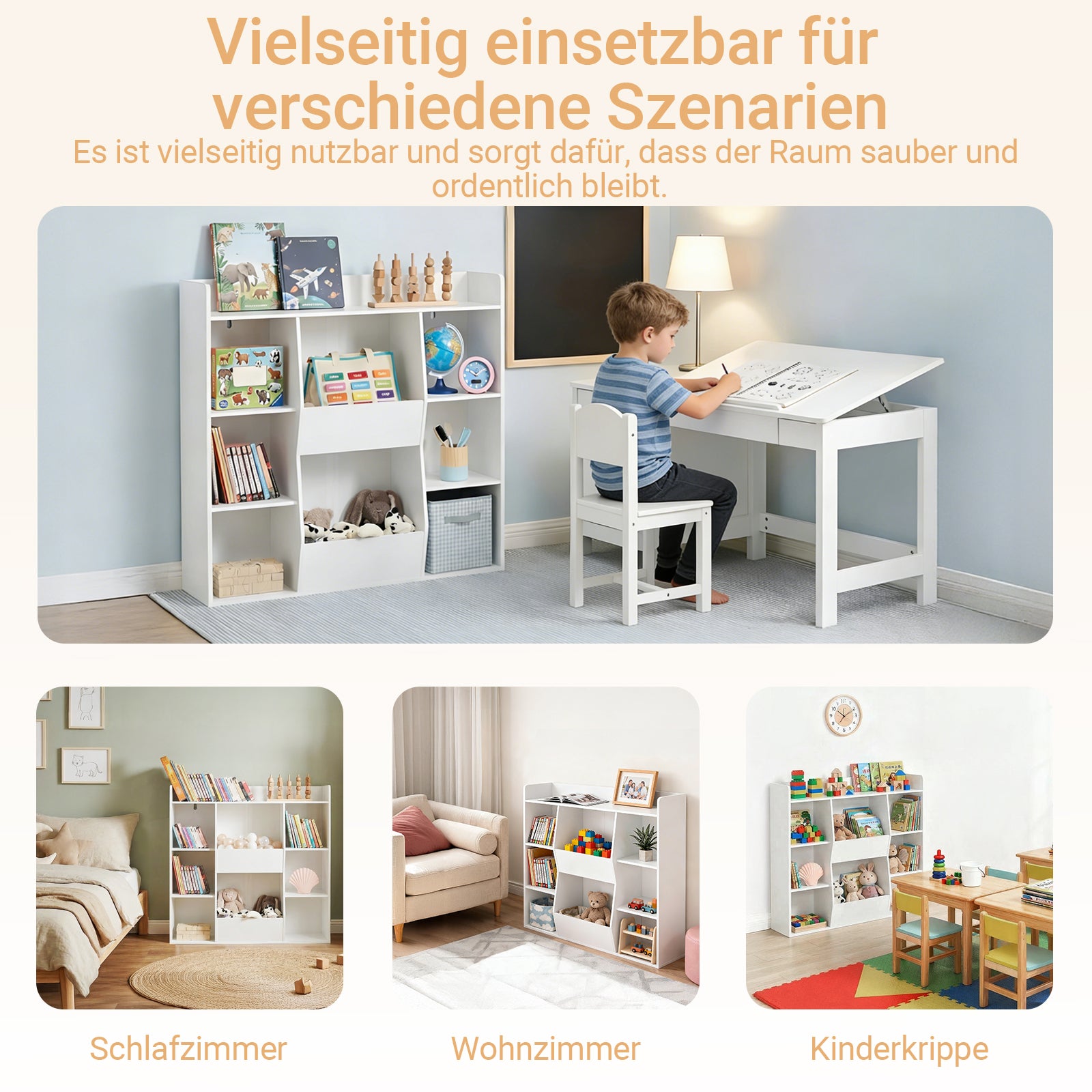 SoBuy | Kinderbücherregal | Spielzeugtruhe | Aufbewahrungsregal für Kinder | Weiß | KMB55-W