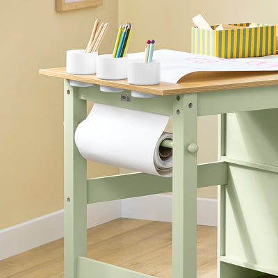 Vorverkauf | SoBuy | Kindertisch mit 1 Stuhl | Kindersitzgruppe | mit 1 Papierrollenhalter | Maltisch für Kinder | Grün | KMB60-GR