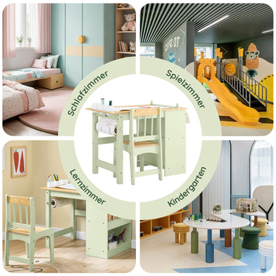 Vorverkauf | SoBuy | Kindertisch mit 1 Stuhl | Kindersitzgruppe | mit 1 Papierrollenhalter | Maltisch für Kinder | Grün | KMB60-GR