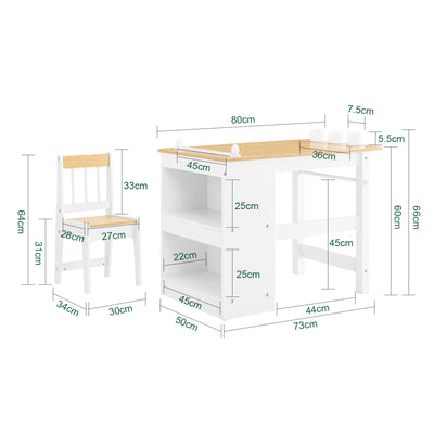 Vorverkauf | SoBuy | Kindertisch mit 1 Stuhl | Kindersitzgruppe | Maltisch für Kinder | Weiß und Natur | KMB60-WN