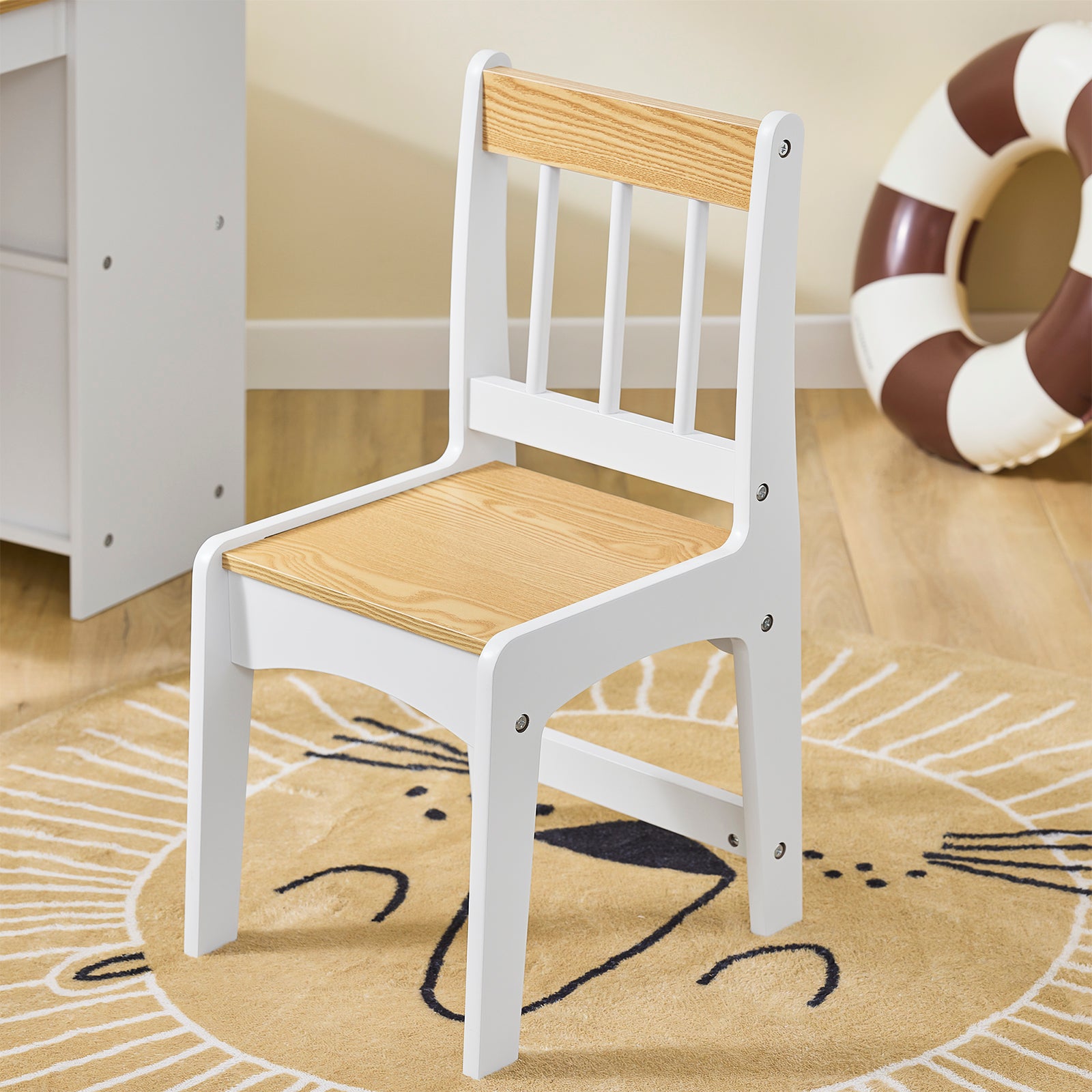 Vorverkauf | SoBuy | Kindertisch mit 1 Stuhl | Kindersitzgruppe | Maltisch für Kinder | Weiß und Natur | KMB60-WN