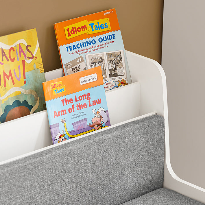 SoBuy | Kinder Sitzbank mit Bücherregal und Sitzkissen | Spielzeugtruhe | Aufbewahrungsbox mit Rollen | Weiß | KMB66-W