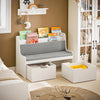 SoBuy | Kinder Sitzbank mit Bücherregal und Sitzkissen | Spielzeugtruhe | Aufbewahrungsbox mit Rollen | Weiß | KMB66-W