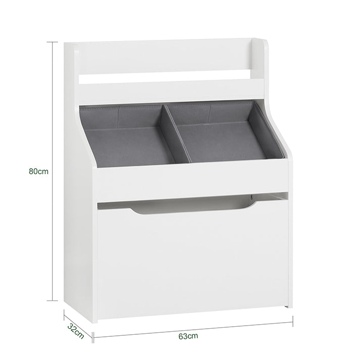 Vorverkauf | SoBuy | Kinderregal mit 2 Stoffboxen | Bücherregal | Spielzeugtruhe mit Rollen | KMB71-W