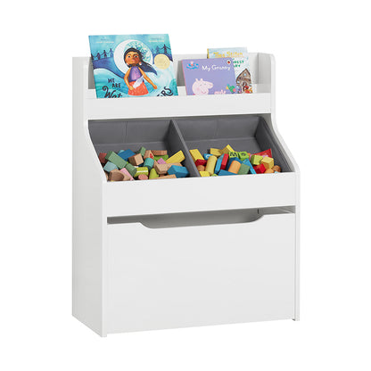 Vorverkauf | SoBuy | Kinderregal mit 2 Stoffboxen | Bücherregal | Spielzeugtruhe mit Rollen | KMB71-W
