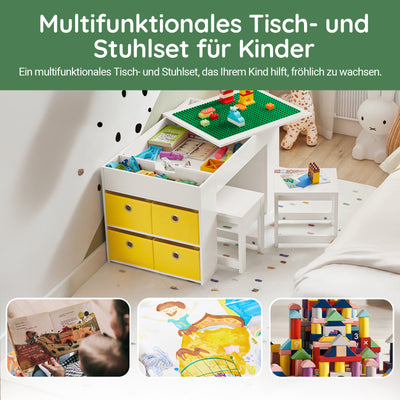 Vorverkauf | SoBuy | Kindertisch mit 2 Stühlen | Kindersitzgruppe | Aktivitätstisch für Kinder | Weiß| KMB75-W