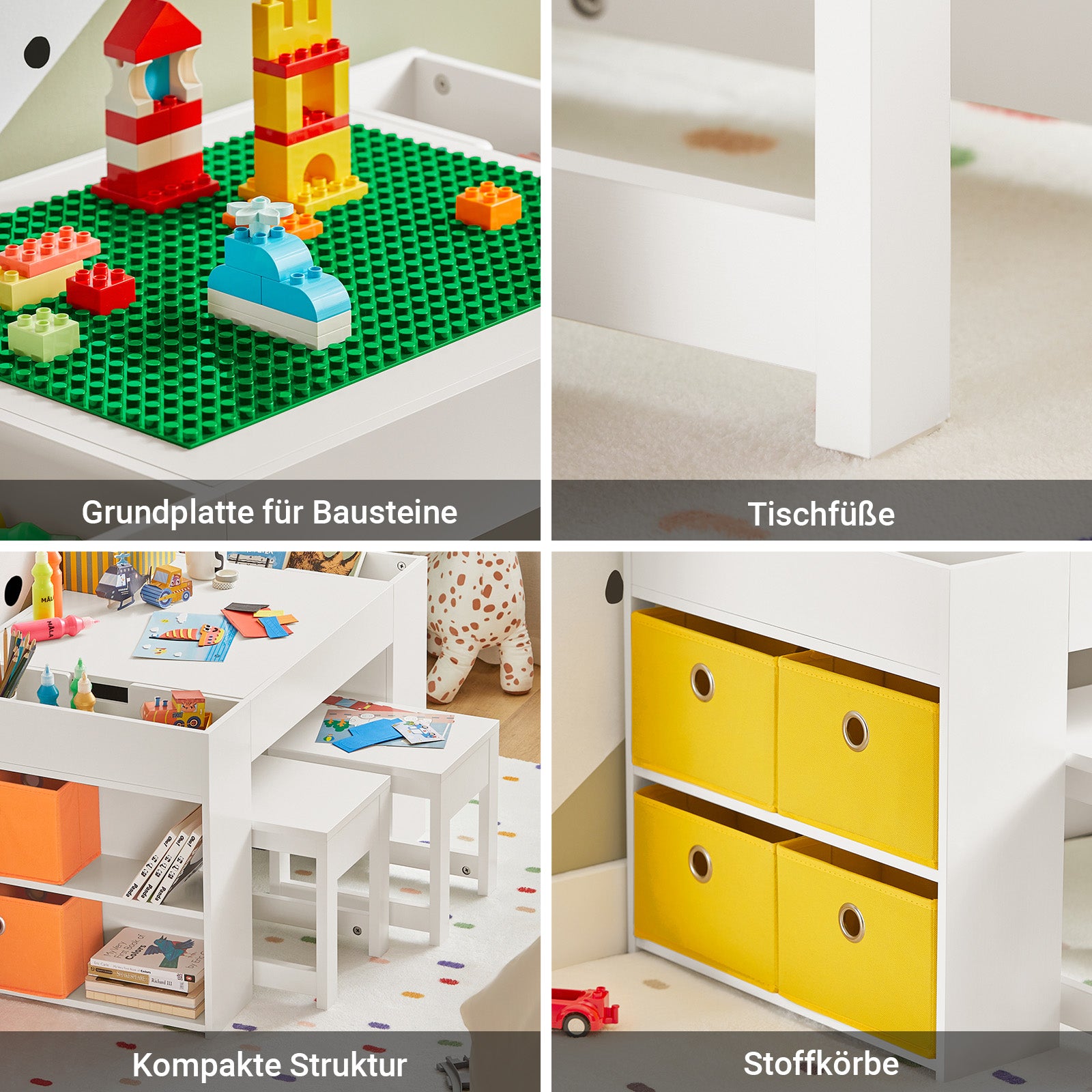 SoBuy | Kindertisch mit 2 Stühlen | Kindersitzgruppe | Aktivitätstisch für Kinder | Weiß| KMB75-W