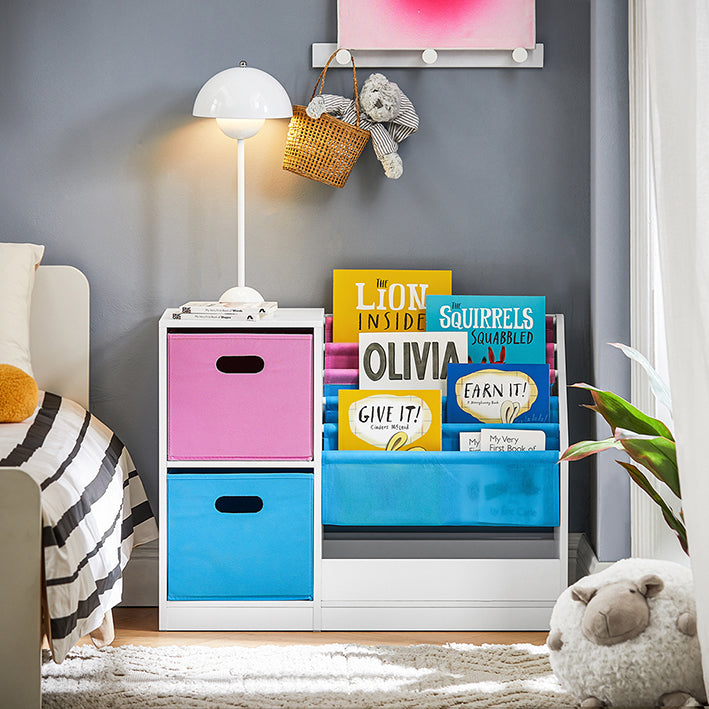 SoBuy | Kinderregal | Bücherregal Kinder | Spielzeugregal | Weiß-Blau&Rosa | KMB76-F
