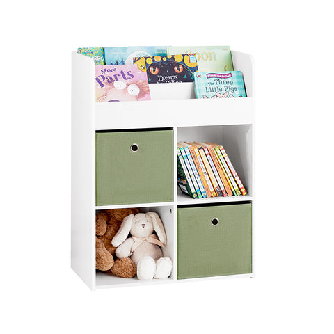 SoBuy | Kinderbücherregal mit 2 Stoffboxen | Spielzeugregal | Aufbewahrungsregal für Kinder | KMB79-W