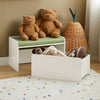 SoBuy | Spielzeugtruhe | Sitzbank mit Sitzkissen | Aufbewahrungsbox für Kinder | Grün Weiß | KMB80-W