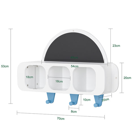 SoBuy | Kindergarderobe mit 1 halbrunden Tafel | Kinderregal | Wandgarderobe | Hängeregal | Weiß-Blau | KMB86-W