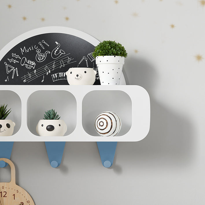 SoBuy | Kindergarderobe mit 1 halbrunden Tafel | Kinderregal | Wandgarderobe | Hängeregal | Weiß-Blau | KMB86-W