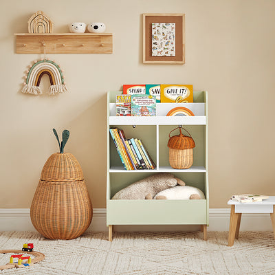 SoBuy | Kinderregal | Bücherregal | Aufbewahrungsregal für Kinder | Weiß-Grün | KMB90-GR