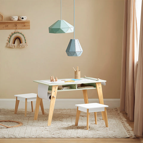 SoBuy | Kindertisch mit 2 Stühlen | Kindersitzgruppe | Maltisch Kinder | Spieltisch | Weiß-Grün | KMB92-GR