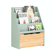 SoBuy Kinder Bücherregal mit Spielzeugtruhe | Aufbewahrungsregal Kinderzimmer 80cm | Grün-Natur | KMB95-GR