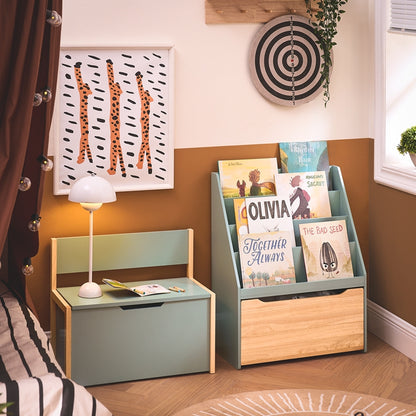 Vorverkauf | SoBuy | Kinder Bücherregal | Spielzeugtruhe | Aufbewahrungsregal Kinderzimmer | Grün-Natur| KMB95-GR