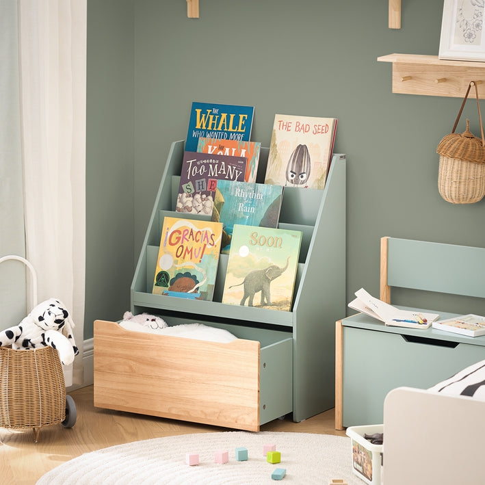 Sobuy SoBuy Kinder Bücherregal Spielzeugtruhe Aufbewahrungsregal Kinderzimmer Grün-Natur| KMB95-GR