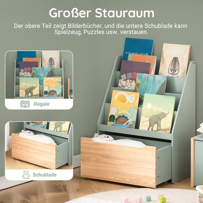 Vorverkauf | SoBuy Kinder Bücherregal mit Spielzeugtruhe | Aufbewahrungsregal Kinderzimmer 80cm | Grün-Natur | KMB95-GR