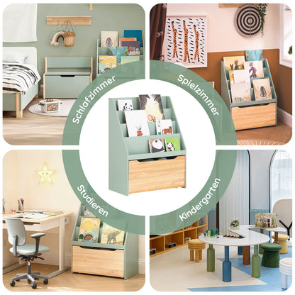 Vorverkauf | SoBuy | Kinder Bücherregal | Spielzeugtruhe | Aufbewahrungsregal Kinderzimmer | Grün-Natur| KMB95-GR