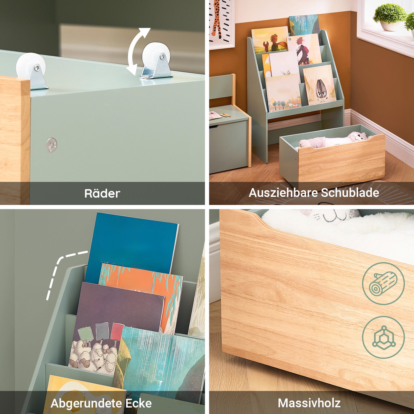 Vorverkauf | SoBuy | Kinder Bücherregal | Spielzeugtruhe | Aufbewahrungsregal Kinderzimmer | Grün-Natur| KMB95-GR