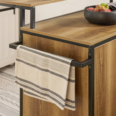 SoBuy KNL02-PF Design Küchenwagen mit Arbeitsplatte Kücheninsel mit Türen und Schubladen Küchenschrank Rollwagen Sideboard auf Rollen Küchentrolley Vintage braun BHT ca.: 113x106x69cm –