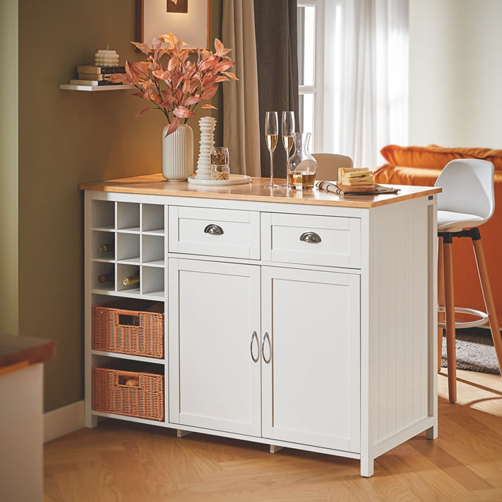 Sobuy SoBuy Kücheninsel mit 2 Rattankörben Küchenschrank Sideboard Kommode Buffet KNL05-W