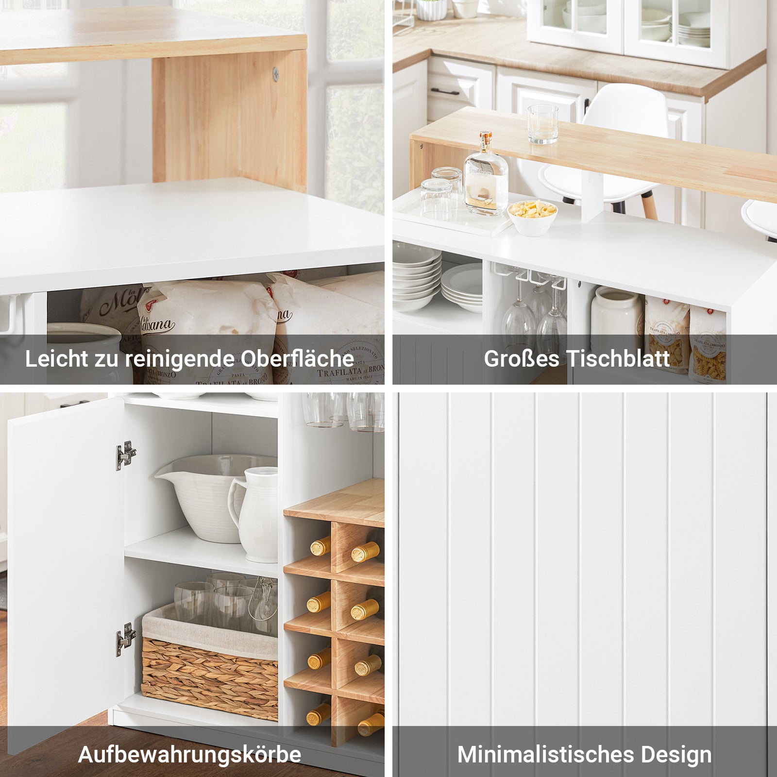 SoBuy | Kücheninsel | Küchenschrank | Sideboard | Bartisch | Esstisch | Weiß-Natur | KNL07-WN