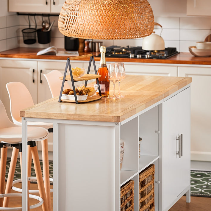 SoBuy | Kücheninsel | Sideboard | Küchenschrank | Kommode | Bartisch | Weiß-Natur | KNL09-WN