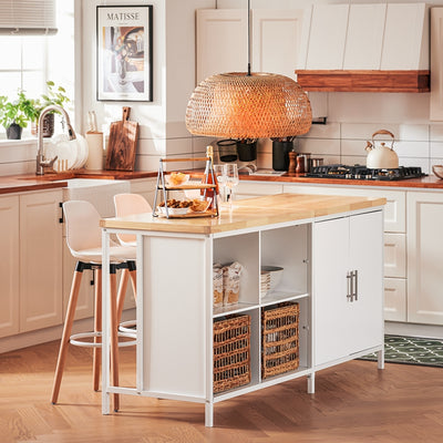 SoBuy Kücheninsel freistehend Küchenschrank Highborad Kommode Schrank Sideboard Bartisch Buffet Weiß-Natur BHT ca. 170x89x60cm KNL09-WN –