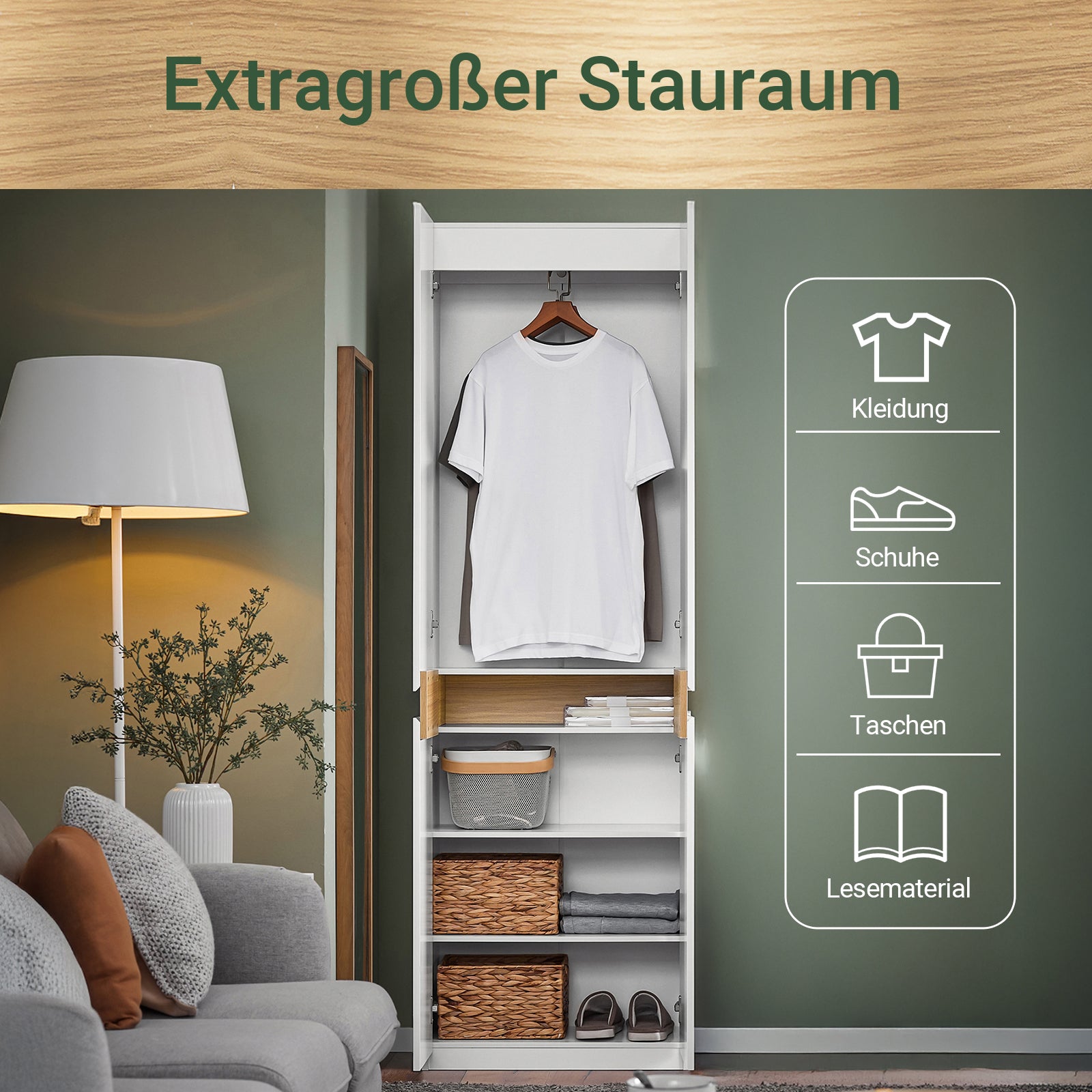 SoBuy | Kleiderschrank mit 2 Türen | Hochschrank | Aufbewahrungsschrank | Weiß | KSB01-W