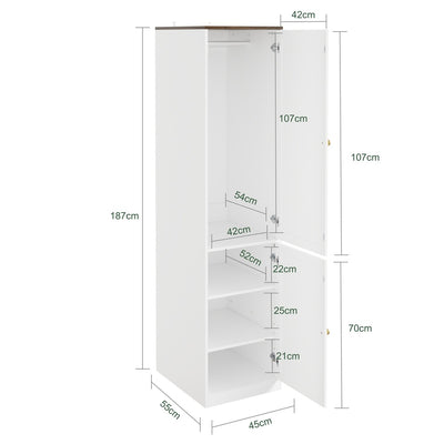 SoBuy | Kleiderständer | Kleiderschrank schmal mit 2 Drehtüren | White | 45×55×187 cm | KSB03-W