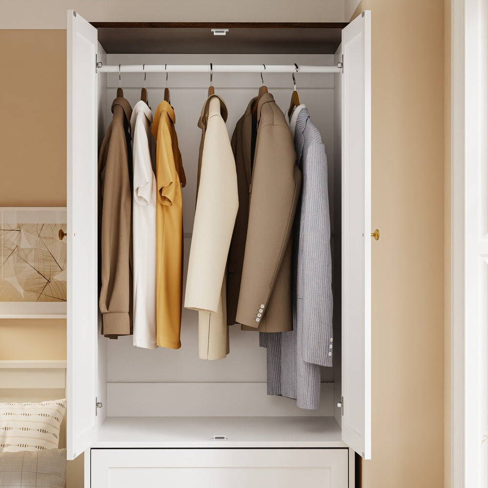 SoBuy | Kleiderständer | Kleiderschrank Weiß Schmal (70cm) Drehtürenschrank mit 3 | White | KSB04-W