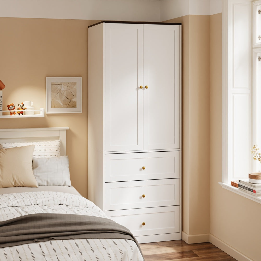 SoBuy | Kleiderständer | Kleiderschrank Weiß Schmal (70cm) Drehtürenschrank mit 3 | White | KSB04-W