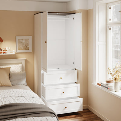 SoBuy | Kleiderständer | Kleiderschrank Weiß Schmal (70cm) Drehtürenschrank mit 3 | White | KSB04-W