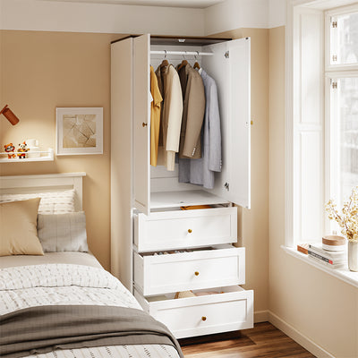 SoBuy | Kleiderständer | Kleiderschrank Weiß Schmal (70cm) Drehtürenschrank mit 3 | White | KSB04-W