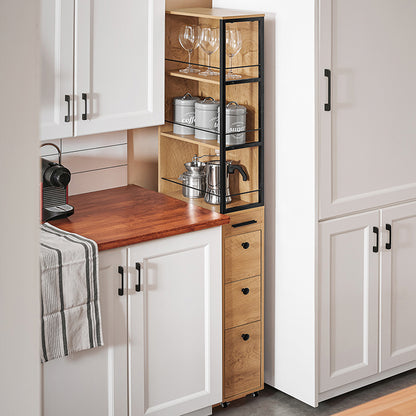 SoBuy | Nischenregal mit 3 Schubladen | mit Rollen | Nischenwagen | schmales Regal | NSR13-N