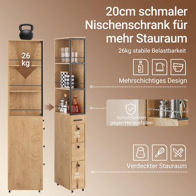 SoBuy | Nischenregal mit 3 Schubladen | mit Rollen | Nischenwagen | schmales Regal | NSR13-N