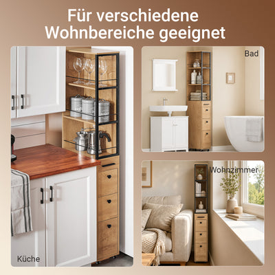 SoBuy | Nischenregal mit 3 Schubladen | mit Rollen | Nischenwagen | schmales Regal | NSR13-N