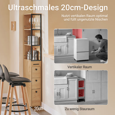 SoBuy | Nischenregal mit 3 Schubladen | mit Rollen | Nischenwagen | schmales Regal | NSR13-N