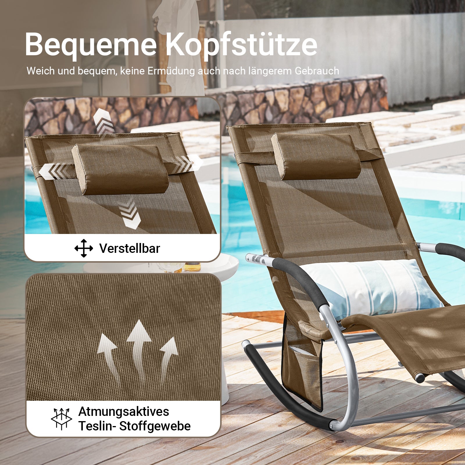 SoBuy Sonnenliege 2-er Set Liegestuhl für Gärten, Höfe 63x87x150cm Braun OGS28-BRx2