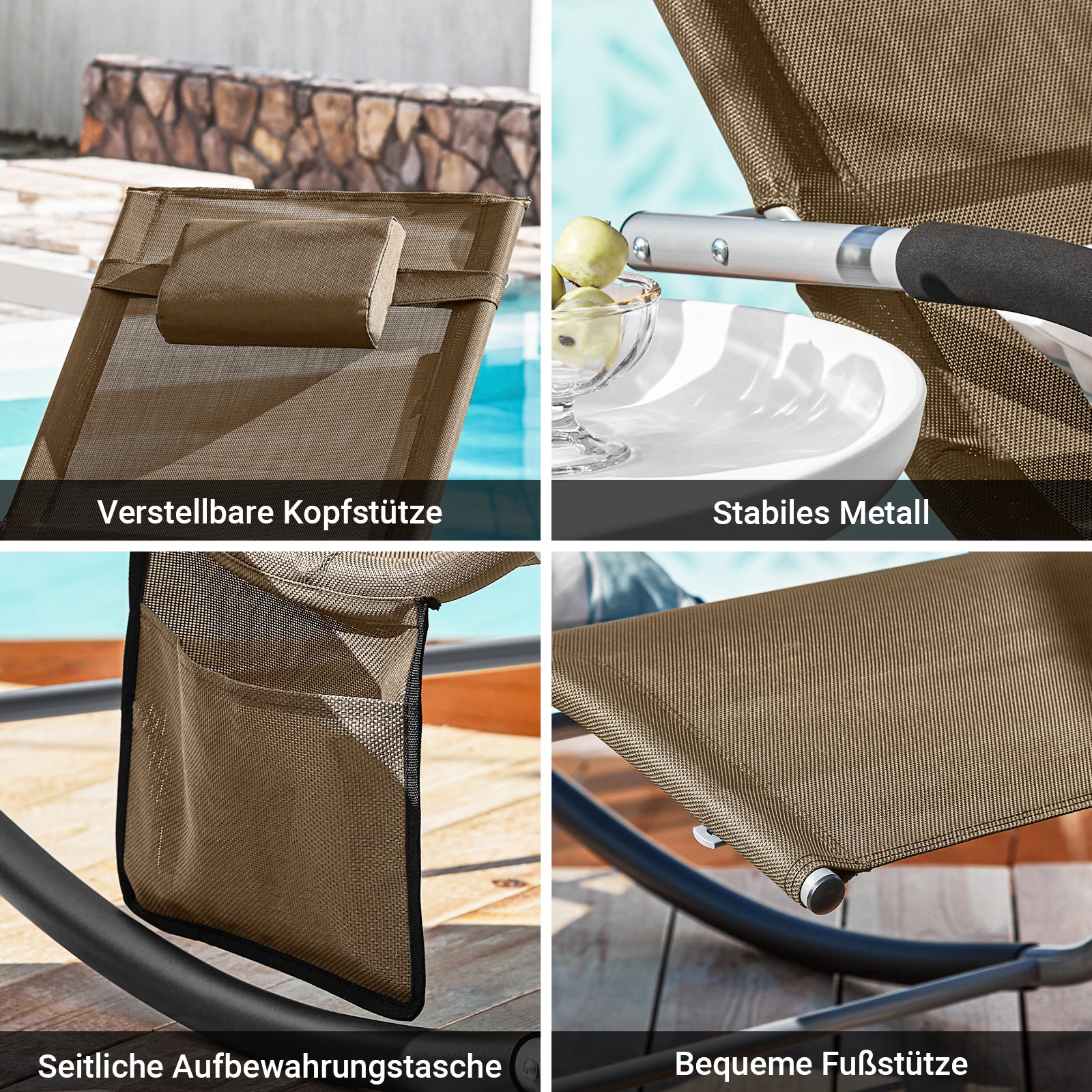 SoBuy Sonnenliege 2-er Set Liegestuhl für Gärten, Höfe 63x87x150cm Braun OGS28-BRx2